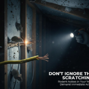 Professional rodent exclusion showing mice near electrical wires in a crawlspace, service by Premier Pest Solutions.